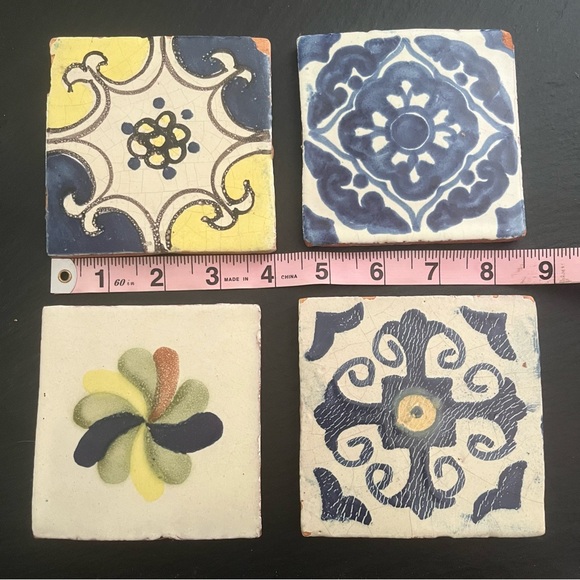 Mexican Hand Painted Terra-Cotta Talavera Vintage Tiles Set of 4 - Picture 8 of 15